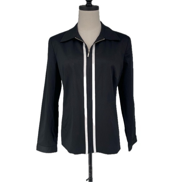 Mary McFadden Jackets & Blazers - Mary McFadden Collection Women's Black White Stripe Zipper Jacket Sz 10 M